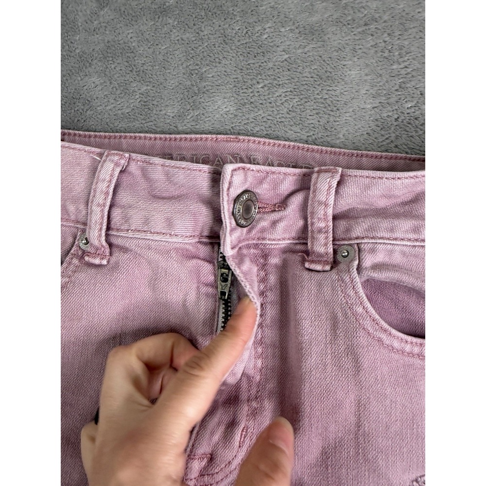 Vintage Y2K American Eagle Micro Mini Denim Shorts Women's Size 2 Pink - Picture 3 of 9